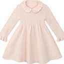 Toddler Baby Girls' Long Sleeve Dresses Ruffle Ribbed Knit Sweater Dress Fall Winter Clothes Outfits 6M-5T (18-24 Months, Pink Apricot)