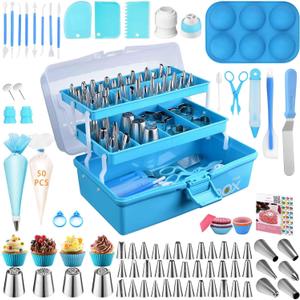 Cake Decorating Tools Supplies Kit: 236pcs Baking Accessories with Storage Case - Piping Bags and Icing Tips Set - Cupcake Cookie Frosting Fondant Bakery Set for Adults, Beginners or Professionals, Blue
