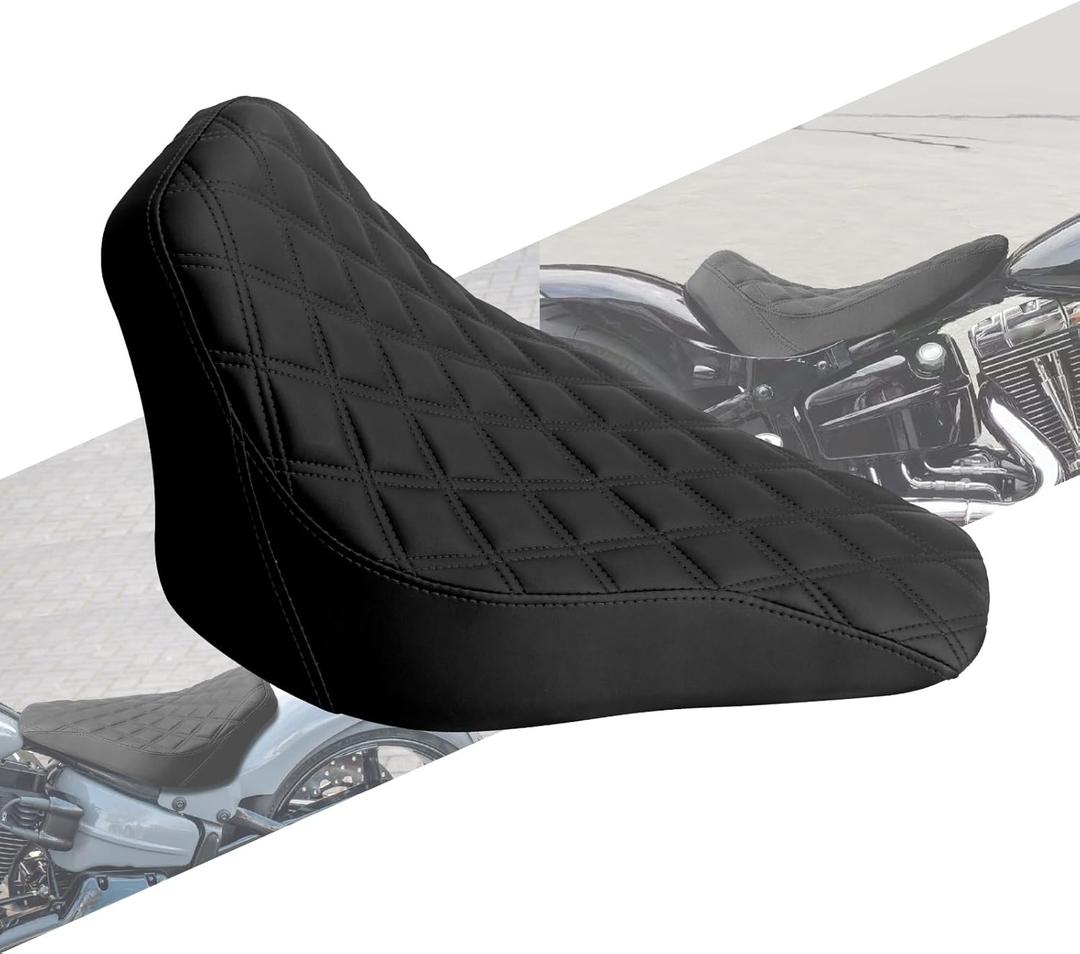 Motorcycle Front Driver Leather/Suede Cushion Pillion Seat Solo Seat Fit For Harley Softail Breakout 2013-2017 Rocker 2008-2017 (Black Stitching)