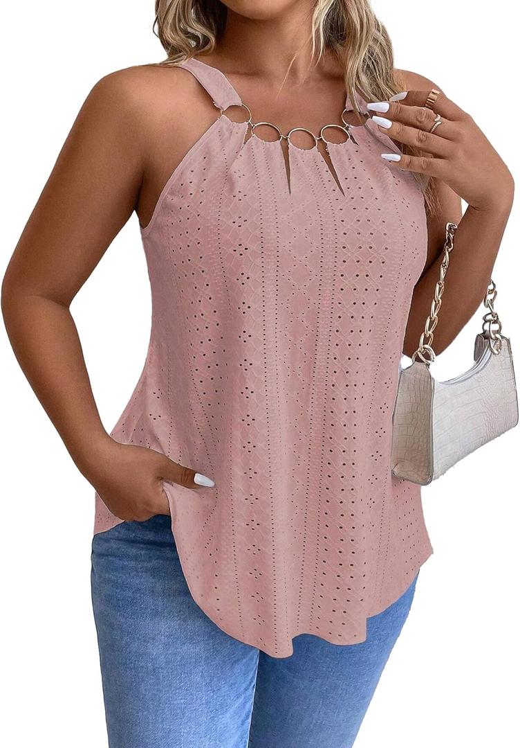 ZAFUL Plus Size Camisole Top for Women Summer Casual Ring Connected Sleeveless Tank Tops (X-Large, Haze Pink)