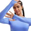 RUNNING GIRL Long Sleeve Workout Tops for Women Soft Crew Neck Basic Tight Cropped Top Casual Seamless Shirt (X-Large, A-light Blue)