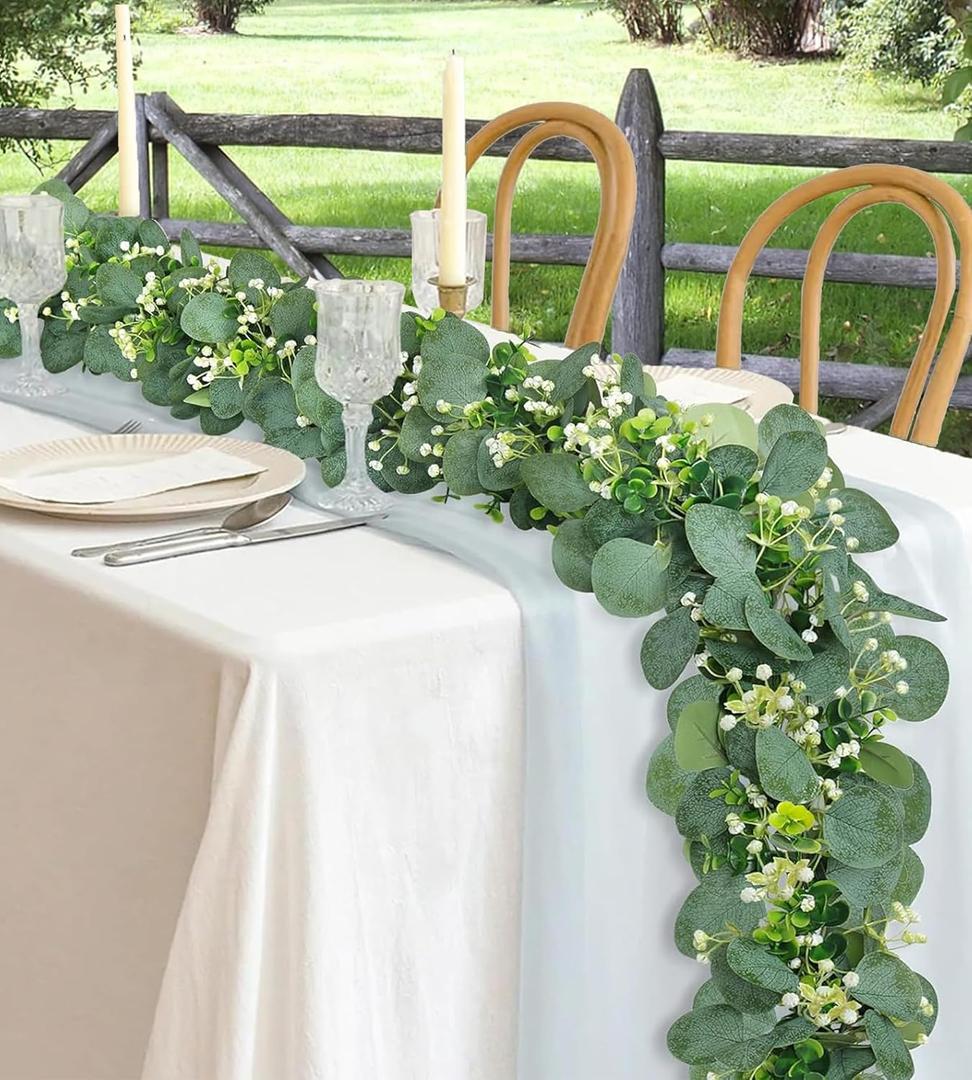 Eucalyptus Garland 6FT Artificial Ivy Greenery Fake Silver Dollar Eucalyptus Leaves Vines Table Decor Green Vine Spring Artificial Vines for Home Mantle Party Decor Indoor/Outdoor (1)