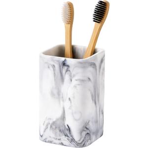 ZCCZ Toothbrush Holder for Bathrooms, White Marble Look Toothpaste and Makeup Holder, Brushes and Razors Holder, Vanity Bathroom Countertop Organizer, Toothbrush Cup (3. White Marble)