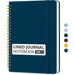 Taja Lined Spiral Journal Notebook for Women & Men, 140 Pages, College Ruled Hardcover Notebook for Work & Note Taking, Journals for Writing, A5(5.7" x 7.9") Navy