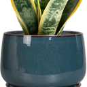 G EPGardening Ceramic Pot for Plants - Modern 7 Inch Round Planter with Drainage and Tray Indoor Outdoor for Flower, Porch Decor, Gardening Gifts, Retro Blue