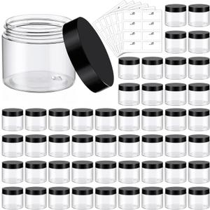 48 Pack 6 Oz Plastic Jars with Lids, 6oz Small Plastic Containers with Lids for Cosmetic Makeup Beauty Products, Slime, Sample, Travel, BPA Free | Wide Mouth | Refillable