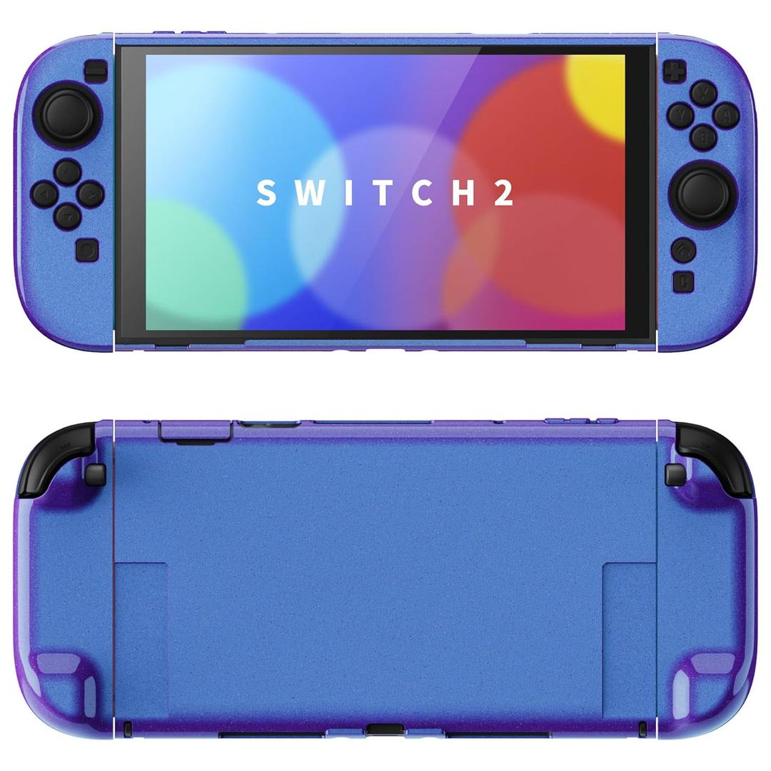 PlayVital Glossy Protective Case for Nintendo Switch 2 with Extra Stand & Thumb Grip Caps | Solid Color Series, Chameleon Purple Blue