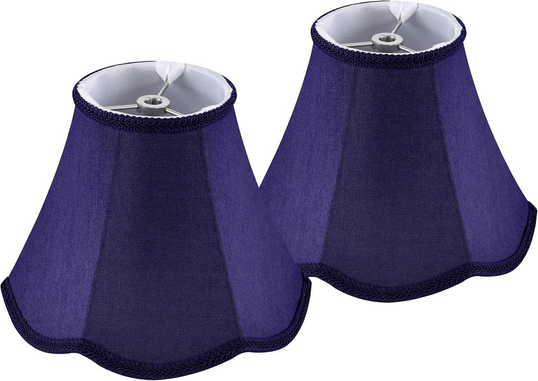 GOSO Set of 2 Small Blue Scalloped Lampshades,4"Top8" Bottom 6.4" High Spider Bell Mini Lamp Shade for Table Lamps/Wall Lamp,Barrel Natural Faux Silk Shade Repalcement,Modern