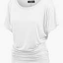 Made By Johnny Women's Casual Solid Short Sleeve Boat Neck/V Neck Dolman Top T Shirt with Side Shirring, XXL, White