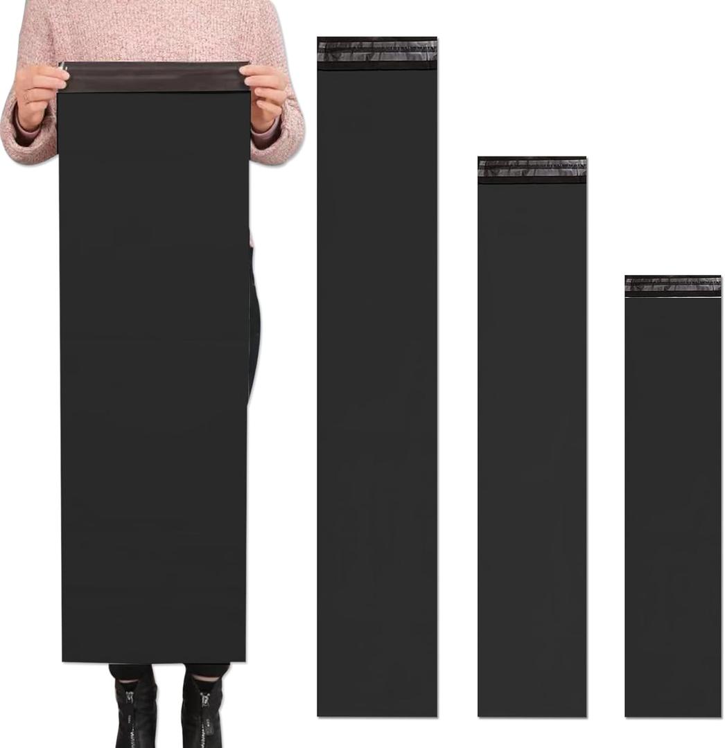 Black Poly Mailers Long Shipping Bags 50 Pack Envelopes for Unique Items Storage Packaging Self Sealing Waterproof Mailing (10 x 30-50 PACK)