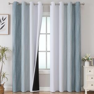 Estelar Textiler Stone Blue and Greyish White Ombre Blackout Curtains 90 Inch Length 2 Panels Set, Thermal Insulated Drapes for Bedroom,Full Room Darkening Gradient Curtains for Living Room,52Wx90L