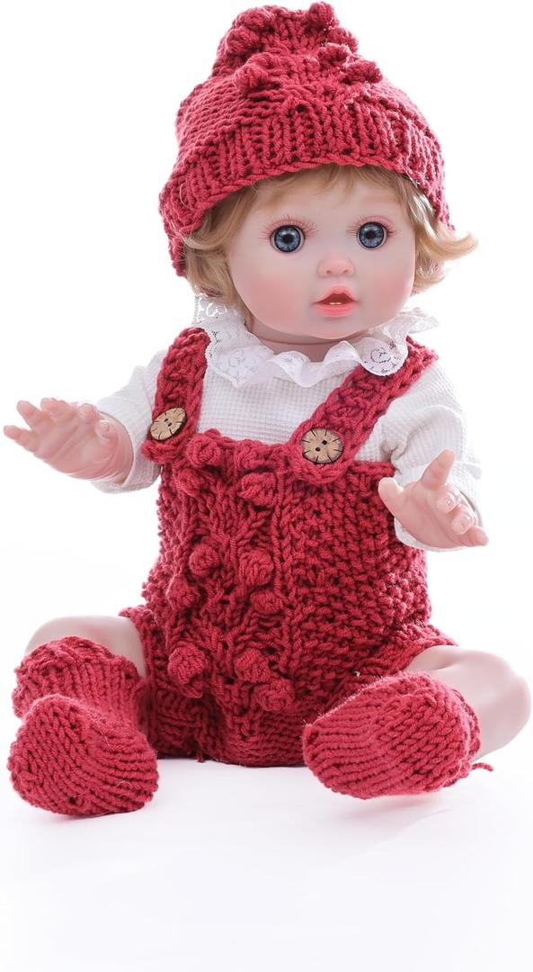 Reborn Baby Doll, 18-Inch Realistic Newborn Baby Doll with Hand-Rooted Hair and Cute Sweater, Full-Body Vinyl Baby Dolls for 3+ Ages, Gifts, Collect