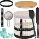 Large Sourdough Starter Jar 66 oz,Sourdough Starter Kit Wide Mouth with Ounce&ML Scale Line,Date Marked Feeding Band, Thermometer, Sourdough Jar Scraper, Cloth Cover & Bamboo Wood Lid (BLACK-66OZ/2L)