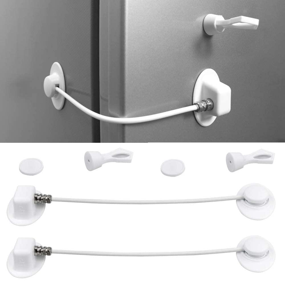 2 Pack Refrigerator Lock with Magnetic, Child Safety Locks, Fridge Freezer Door Lock, for Cabinet Drawer, Convenient - White