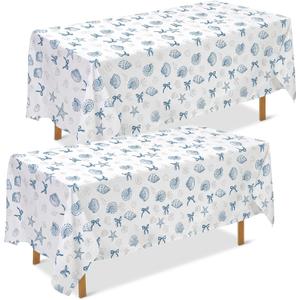 Chumia 2 Pcs Coastal Tablecloth White and Blue Bachelorette Tablecloth Disposable Plastic Waterproof Table Covers Dinner Party Setting Floral Wedding Bridal Home Party(Rectangle Shell)