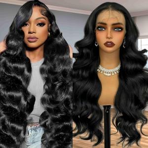 Natural Black 136 Lace Front Wig, 26 Inch HD Lace frontal Wavy Glueless Wigs,Synthetic Body Wavy Pre Plucked Wig with Baby Hair for Women Daily Party Use,Heat Resistant Fiber Wig