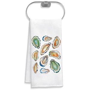 QICLM Oyster Coastal Beach Kitchen Towel, Summer Art Hand Towel for Bathroom, Nautical Dish Towel, Coastal Kitchen Decor, Beach Ocean Bathroom Decor, 16x24 Inches