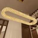 HAIXIANG Crystal 59 Inch Long Chandelier Modern Dimmable LED Chandeliers for Dining Table Pendant Lights Rectangular Glam Lighting Fixtures for Dining Room Kitchen Island Gold, Oval : L59"