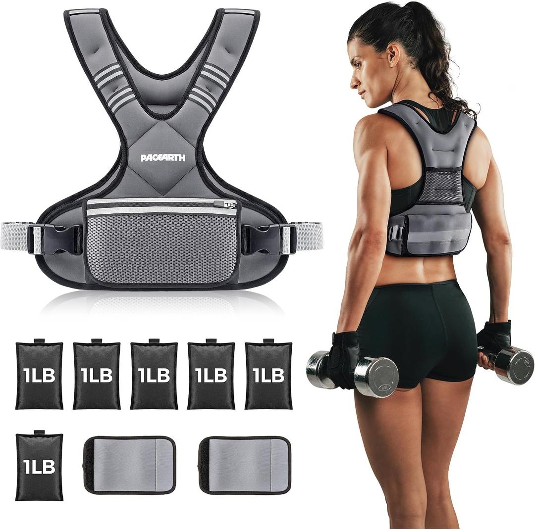 PACEARTH Adjustable Weight Vest 4-10lbs / 11-20lbs / 20-32lbs X-Shape Weighted Vest for Women and Men, Home Workout Ironsand Vest with Zipper Pouch and 6 Weight Packs, Available in Pink, Gray, Black