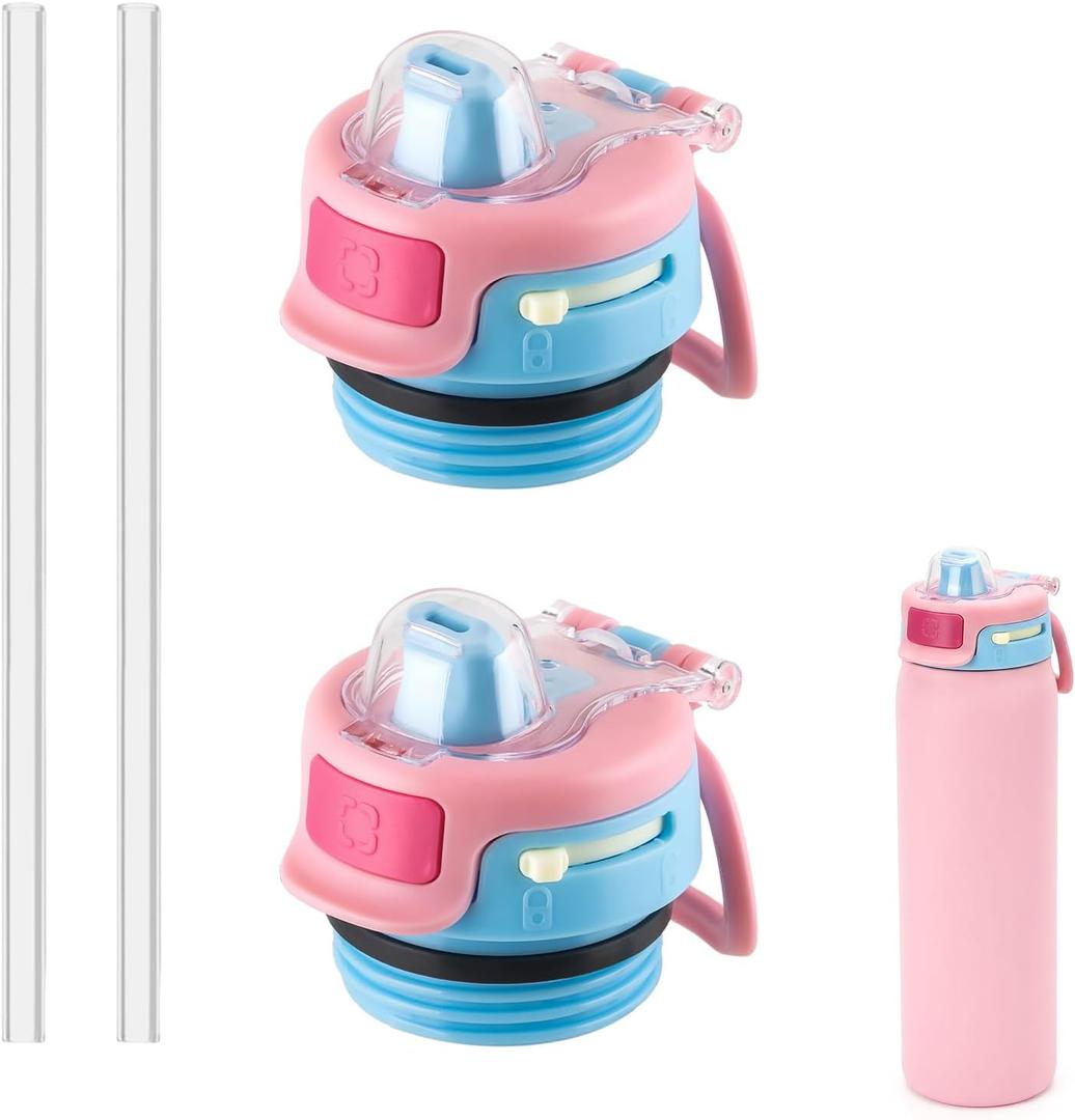 2 PCS Replacement Lid for Ello Pop & Fill Stainless Steel Water Bottle, Compatible with 22oz, 32oz, 40oz, Leak Proof Locking, 2 PCS Spill Proof Lid Accessories Fit, BPA-Free(Pink)