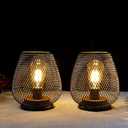 TRIROCKS Set of 2 Medium Battery Powered Outdoor Lantern 6.5'' High Metal Table Lamp Cordless Battery Operated Lamps with LED Edison Bulb for Home Wedding Parties Patio Events Indoors Outdoors(Brown)