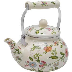 Colorful Water Kettle, Porcelain Enamel Tea Kettle 2.5L, Retro Classic Design (Style 2)