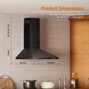 Soonye 24 Inch Wall Mount Range Hood Ducted/Ductless Convertible Kitchen Exhaust Hood with 450 CFM Motor, 3 Speed Fan, LED Lighting and Dishwasher Safe Filters, Matte Black Painted Finish
