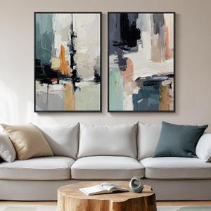 Large Framed Colorful Abstract Wall Art for Living Room, Set of 2 Canvas Prints Paintings Artwork for Walls, Modern Bright Multicolor Pictures for Hallway Bedroom Office Wall Decor 24x36, 24" W x 36" H x 2Pcs