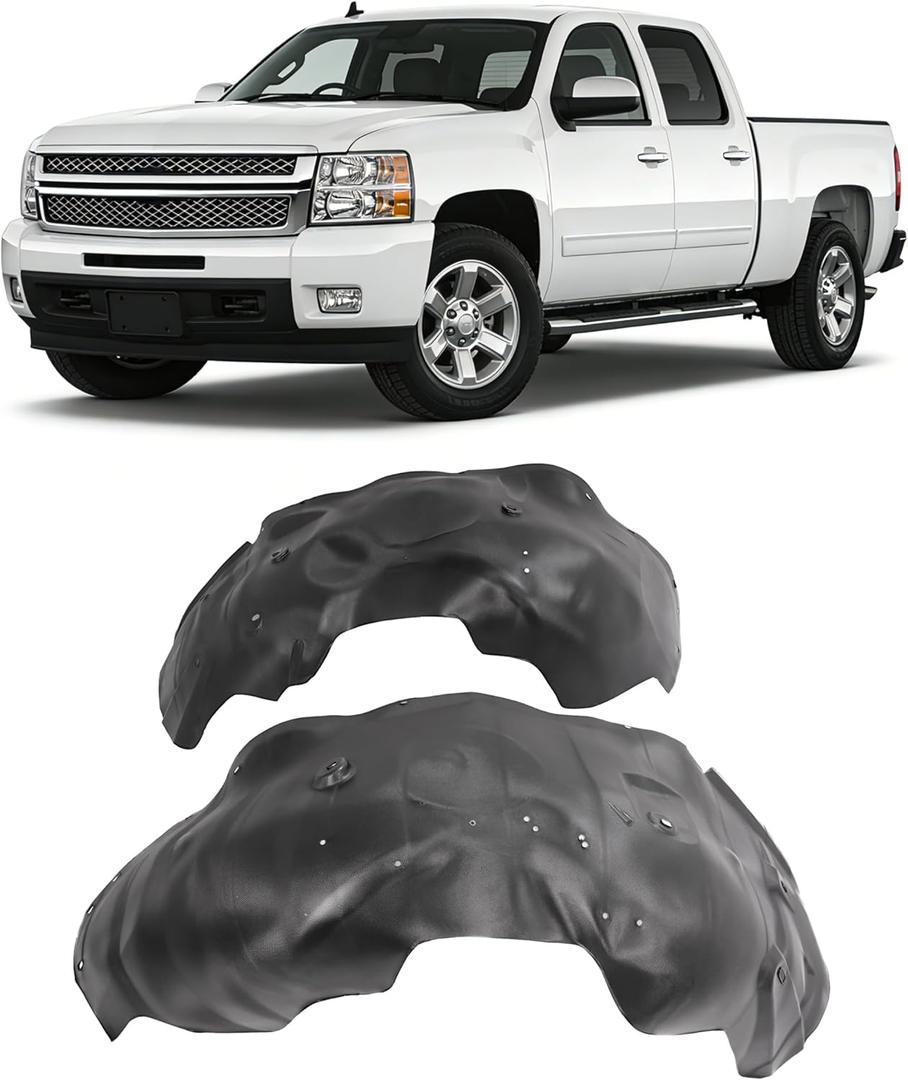 ECOTRIC Front Fender Liner Panel W/Clips Compatible with 2007-2013 Chevrolet Silverado 1500, Inner Wheel Liner Splash Shields Guard Plastic(PE) Black