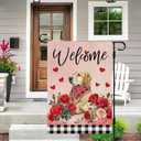 DLZDN Welcome Valentines Day Dog Garden Flag Love Heart Roses Golden Retriever Flag 1218 Inch Double Side Buffalo Plaid Farmhouse Yard Flag Anniversary Wedding Outdoor House Decoration