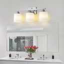 Mecgirn Stainless Steel Milk Glass Vanity Lights for Bathroom, 3 Light Brushed Nickel Bathroom Light Fixtures Over Mirror, Ceramic E26 Sockets Wall Mounted