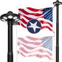 10 Gauge Heavy Duty Flag Pole Kit Light Solar, 120MPH 3mm Thick Flagpole Hardware Kit for 2 Flag for Outside House In Ground Use, 25FT Black with One 3x5 Flag
