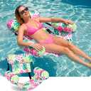 Lunmon Inflatable Pool Floats Adult Heavy Duty Aloha Floating Lounge Chairs Portable Blow up Fabric Pool Noodles Adjustable Tropical Pattern Water Hammock for Summer Beach Lake Party Fun(Pink)