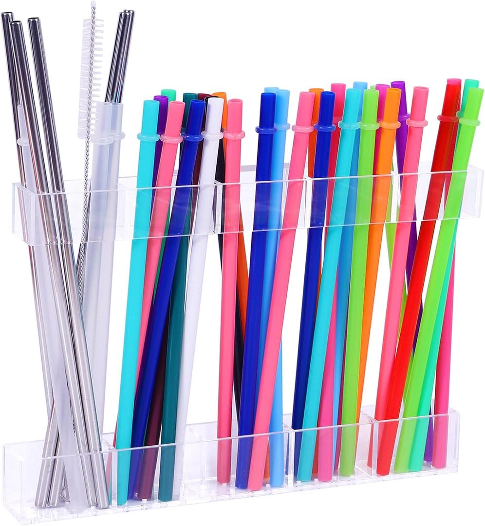Acrylic Straw Holder for Cabinet Door - Reusable Cabinet Straw Organizer with Ultra Sticky Double-Sided Tape, Small Cabinet Door Organizer(Transparent) (9.5 Straw Holder(1 Pack))