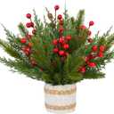 iToids 30 Pcs Artificial Greenery Stems  Faux Pine Needles Branches & Red Berry Picks for Wreaths, Garlands, DIY Crafts, Christmas & Winter Floral Arrangements, Seasonal Home Dcor