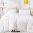 CLOTHKNOW White Ruffle Queen Comforter Set Farmhouse Bedding Comforter Sets Shabby Chic Comforter Soft Comforter with 2 x Pillow Cases