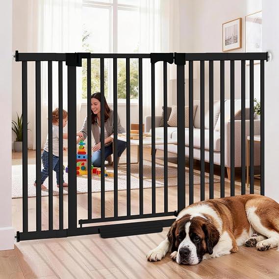 Ixaro 41" Extra Tall Dog Gate Indoor,30-62.5" Wide Heavy Duty Pet Gate for Doorways,Baby Gate with Walk Through and Auto Close, Pressure Mounted, Suitable for Stairs,Kitchen,Black