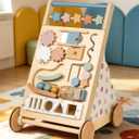 Montessori Safe Wooden Baby Walker, Adjustable Speed Baby Push Walker for Girls and Boys, Morandi Activity Center Toy for Kids' Development, Ideal Gift for Toddlers