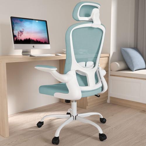 Office Chair, High Back Ergonomic Desk Chair, Breathable Mesh Desk Chair with Adjustable Lumbar Support and Headrest, Swivel Task Chair with flip-up Armrests, Executive Chair for Home Office, Green