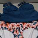 ZAFUL Women's Color Block Ruched Tankini Set V-Neck Drawstring Side Two Piece Swimsuit Tummy Control Bathing Suit Size L