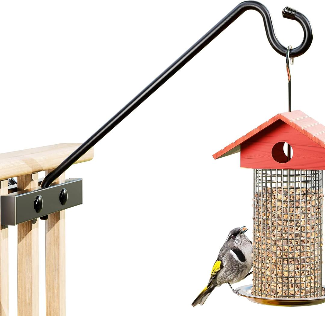 12-Inch Deck Bird Feeder Hanger for Railing, Outdoor Decor Plant Hanger, Swivel Balcony Railing Hook - 22LB Capacity - for Hanging Plants, Bird Feeders, Lanterns, Wind Chimes (12 inch 1 Pack)