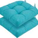 FUNHOME Tufted Patio Chair Cushions Set of 2,Rounded Back 19 x19x5 Inch,Water Resitant Outdoor Seat Cushion with Ties,Fade Resistant Wicker Chair Cushion for Garden Furniture(Dots Blue)