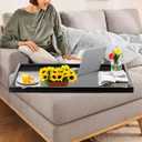 36 x 22 Inches Extra Large Solid Wood Serving Tray for Tea Coffee Table Snack Food Meals Serving Plate Kitchen Party Bar Breakfast Server with Raised Edges Black Wooden Decorative Ottoman Tray