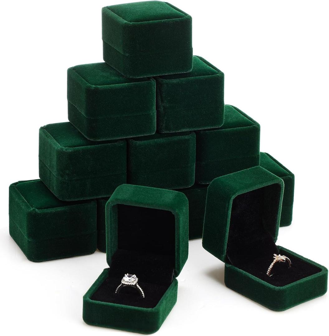 Junkin 24 Pieces Velvet Ring Box Earring Jewelry Display Box Ring Case for Wedding Engagement Birthday Proposal and Anniversary(Green)