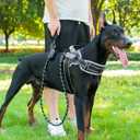 Neck Padded Service Dog Vest Harness and Leash Set, No Pull Adjustable Service Pet Harness with 8 Dog Patches, Reflective in Training Easy Control Pet Vest with 5ft Dog Leash for Medium & Large Dogs (Black)