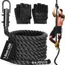 Climbing Rope Gym Workout - 1.5 Inch Dia 10FT 15FT 20FT 25FT 30FT 35FT 40FT 50FT Heavy Duty Work Out Rope Exercise Climbing Ropes for Adults Kids Fitness & Strength Training Outdoor & Indoor - Black
