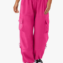 Cargo Pants Women High Waisted Parachute Pants with Pockets Quick Dry Lightweight Baggy Pants
Color: Hot Pink, XL