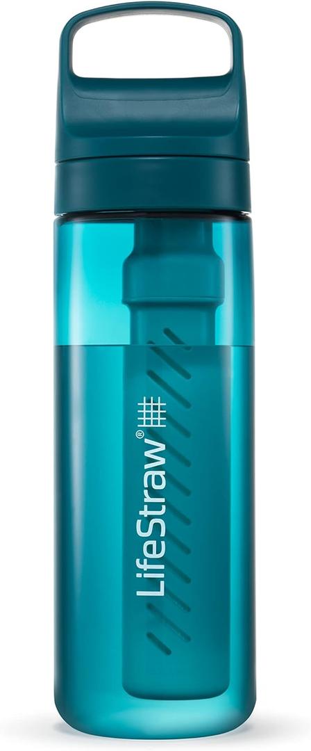 LifeStraw Go Series  BPA-Free Water Filter Bottle for Travel and Everyday use removes Bacteria, parasites and microplastics, Improves Taste, 22oz Laguna Teal (22 Ounces, Laguna Teal)