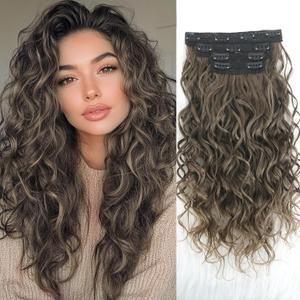 Curly Hair Extensions,LEOSA 4PCS 16 inch Clip in Hair Extensions Short Curly Lace Weft Extension Clip Ins Invisible Natural Hairpieces for Women,B Chocolate Light Brown