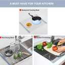 MECHEER Over The Sink Dish Drying Rack, Stainless Steel Roll Up Dish Drying Rack Kitchen Dish Rack Sink Drying Rack, Foldable Dish Drainer, 17.5''x13.7''
